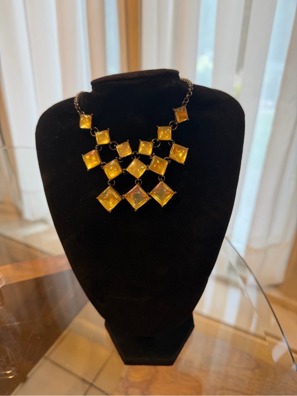 Yellow Square Gem Statement Necklace - Women Jewelry
